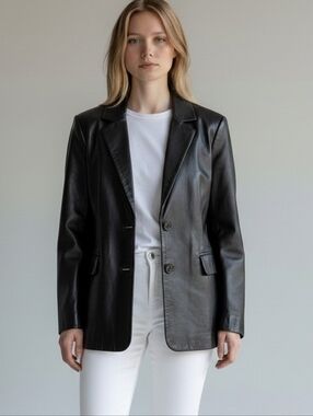 Holt Renfrew Collection Black Genuine  Leather Blazer Women’s Size US 12